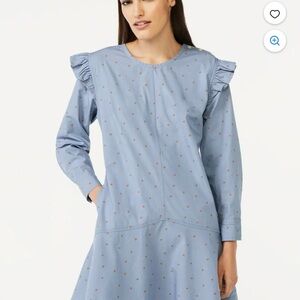 Blue Ruffle Sleeve Dress with Floral Print